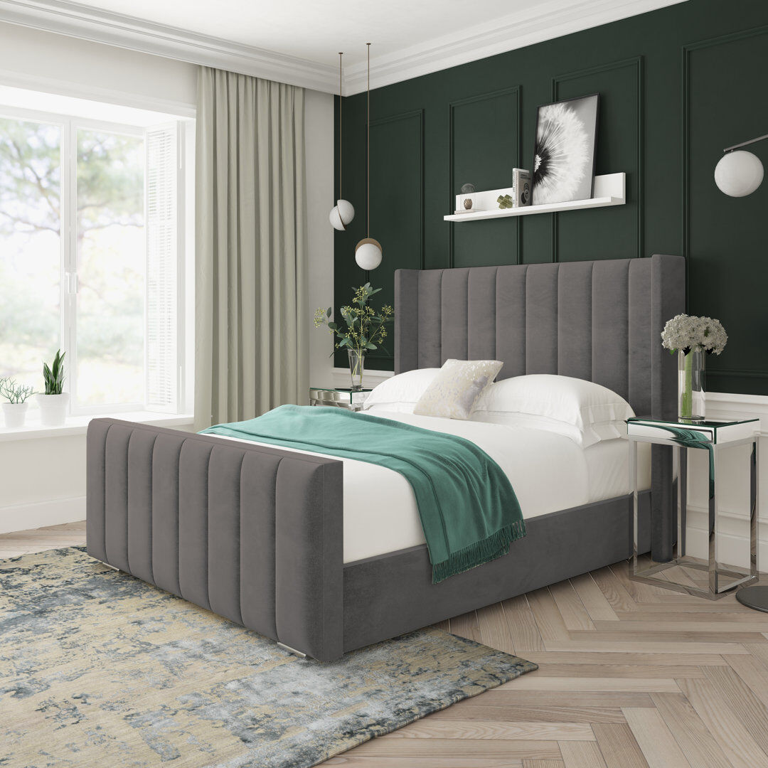 Lark Manor Naples Velvet Upholstered Bed Frame Slate Naples Velvet Kingsize (5')