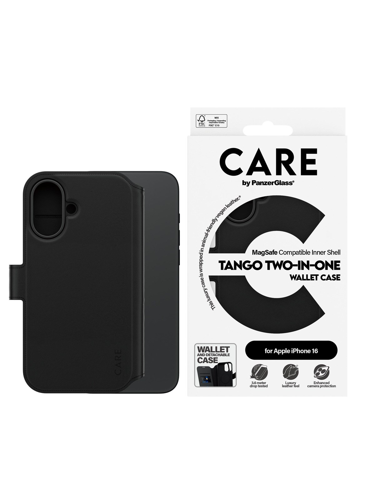 CARE by PanzerGlass Case Feature Tango Two-in-One Wallet Case iPhone 16