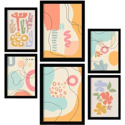 POSTER Set Mit 6 Crasis Rahmen In Blume Zusammenfassung A3 & A4 Schwarzer Rahmen