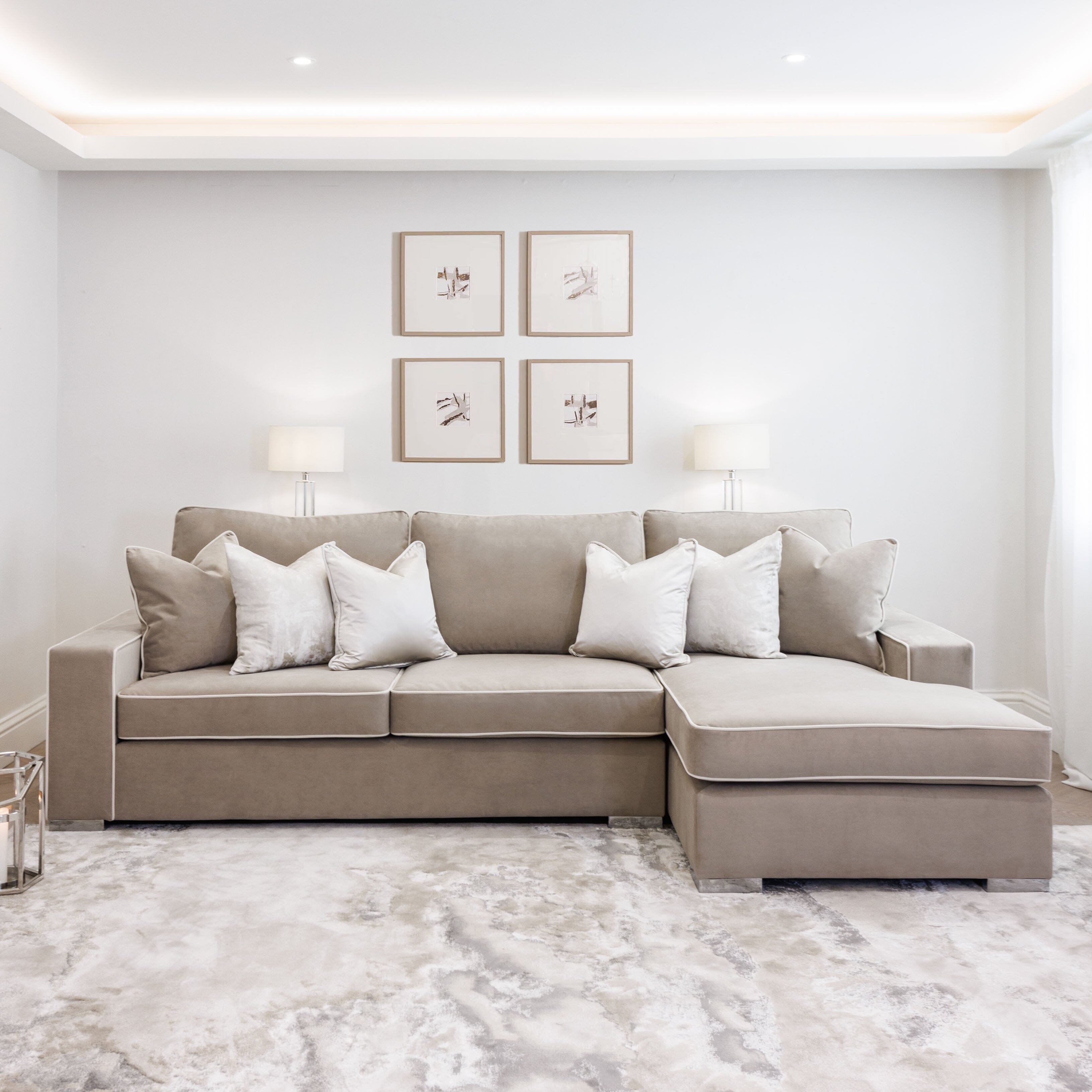 Olivia Mink Premium Sofa With Cream Piping, Love Seat