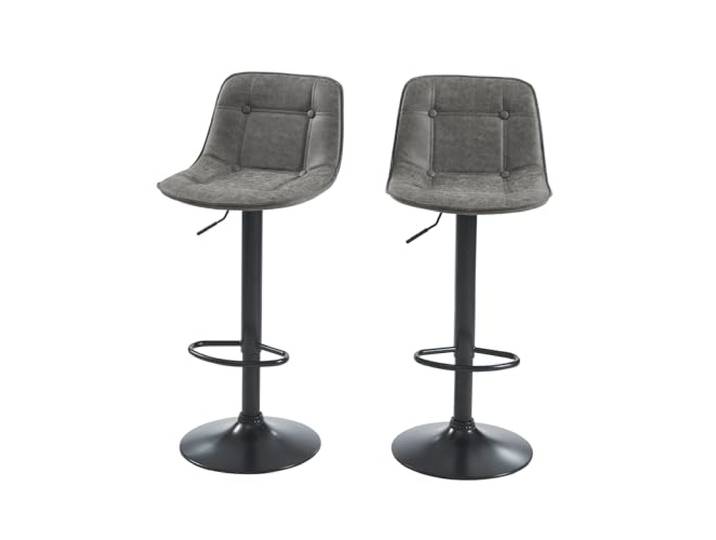 BAÏTA Barhocker Tom aus PU, Grau, mit Metallgestell, Schwarz, 2 Stück