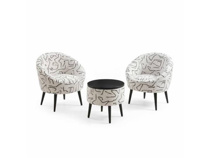 Hanah Home Elegant Wing Chair & Coffee Table Set (3 Pieces), Black & White, 100% Melamine, Soft Sponge, Modern Design for Living Room