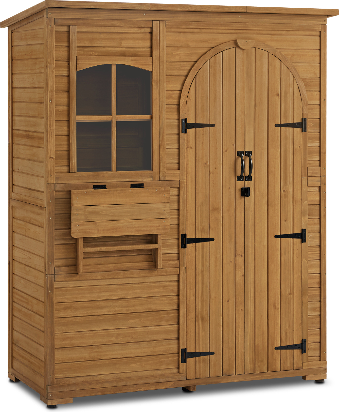 M MCombo Gartenschrank Geräteschuppen Holz, Gartenhaus Outdoor, Aufbewahrungsschrank mit 3 Regale, 0926D, 73×144×185 cm (Natur)