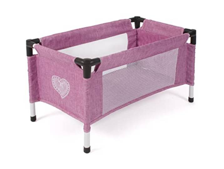 Bayer Chic 2000 - Reisebett für Baby-Puppen bis 48 cm, Puppenbett, Puppenreisebett, Puppenmöbel, Puppenzubehör, Jeans pink