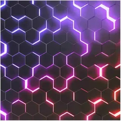 FOTOTAPETE Strukturierte Hexagone mit Neonlicht in Rosa und Lila 288/288 cm
