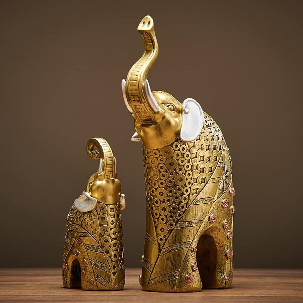 Lichtgrijs Olifant Beeld Moeder en Kind voor Huisdecoratie