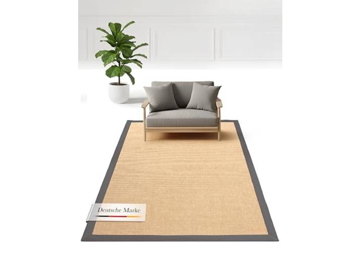 carpetfine Sisal Teppich 200x290 cm Grau Sisal-Optik, flach gewebt, robust und pflegeleicht, für Wohnzimmer, Schlafzimmer und Esszimmer