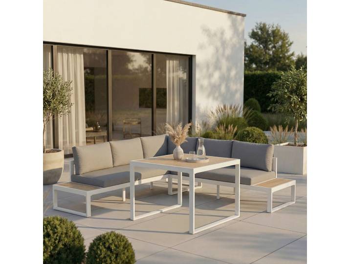 Dining-Loungeset Veneya Grau Outdoorstof/Metall/Polywood