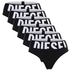 DIESEL Damen Strings, 6er Pack - UFST-STARS-SIXPACK, Big Logo, Cotton Stretch, einfarbig Schwarz / XS