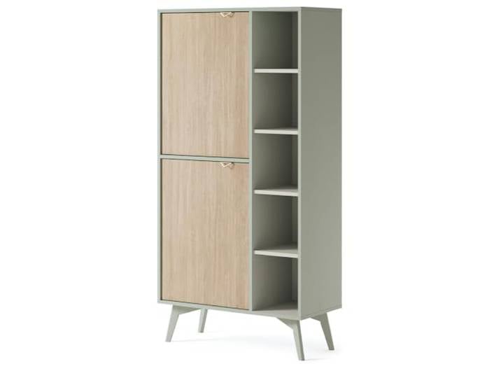 Regal Highboard Vitrinenschrank in grün, Front mit Fischgrätenmuster