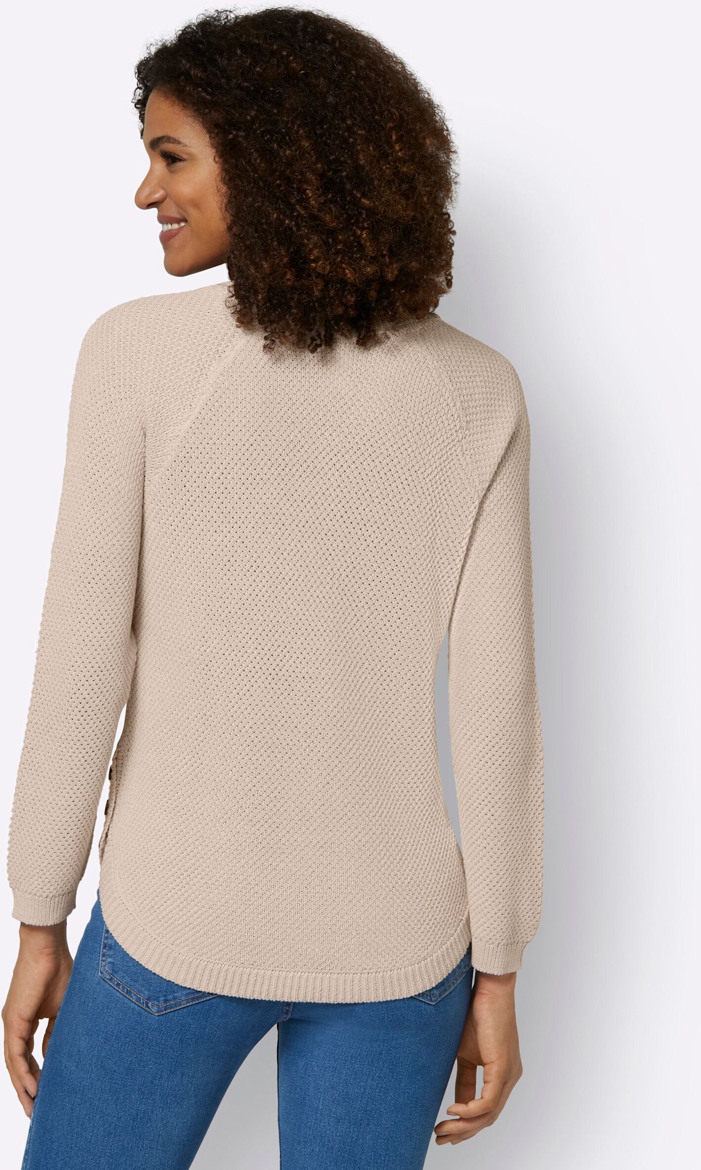 Strickpullover WITT "Pullover Rundhalspullover mit abgerundetem Saum", Damen, Gr. 38, beige (elfenbein), Strick, , Sportlich, Rundhals, Pullover Strickpullover