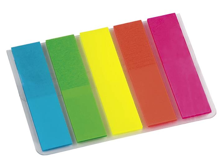 Marque-pages étroit plastique Bruneau couleurs vives - distributeur de 125 feuilles - Marque-pages pour repérer & marquer - Bruneau