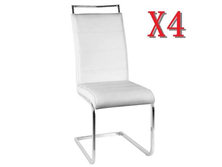 Chaises de salle à manger BILING - Lot de 4 - Blanc - Simili - Métal - Confortable
