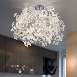 Deckenleuchte Blätter Beleuchtung Wohnzimmer Deckenlampe im Blüten Design, Chrom weiß, rund, 3x E14, DxH 70x73 cm