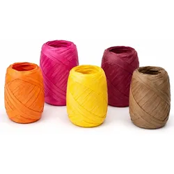 Creativery 5x20m Papierband Raffiabast Set Geschenkband Raffia Papier Schnur Craft Verpackung Bastband Bastelband Geschenke Deko Gelb Bordeaux Braun Fuchsia