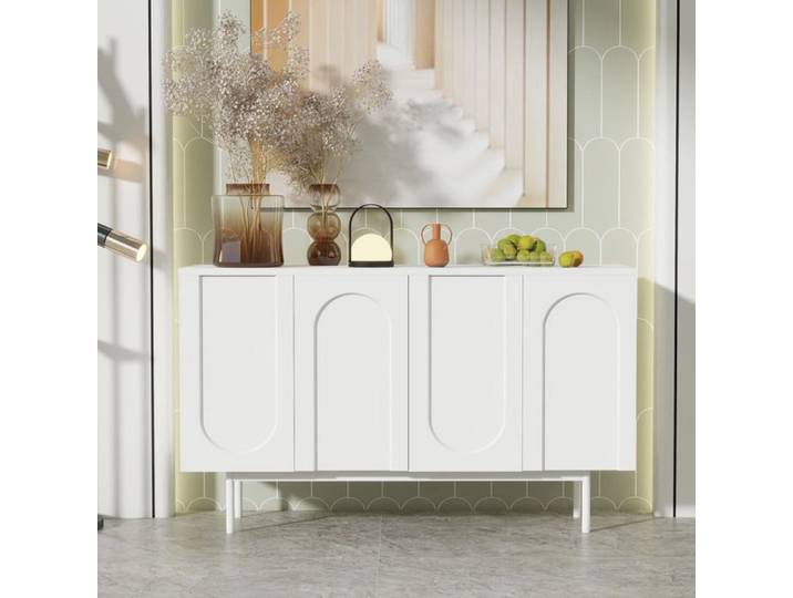 URBAN MEUBLE Buffet moderne blanc motif en arc 4 portes