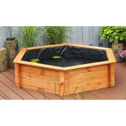 Hochteich Orf 100 cm grau 122 x 105 x 40 cm - Balkonteich aus Kiefer - sechseckiger Terrassenteich - idealer Holzzeich für Garten