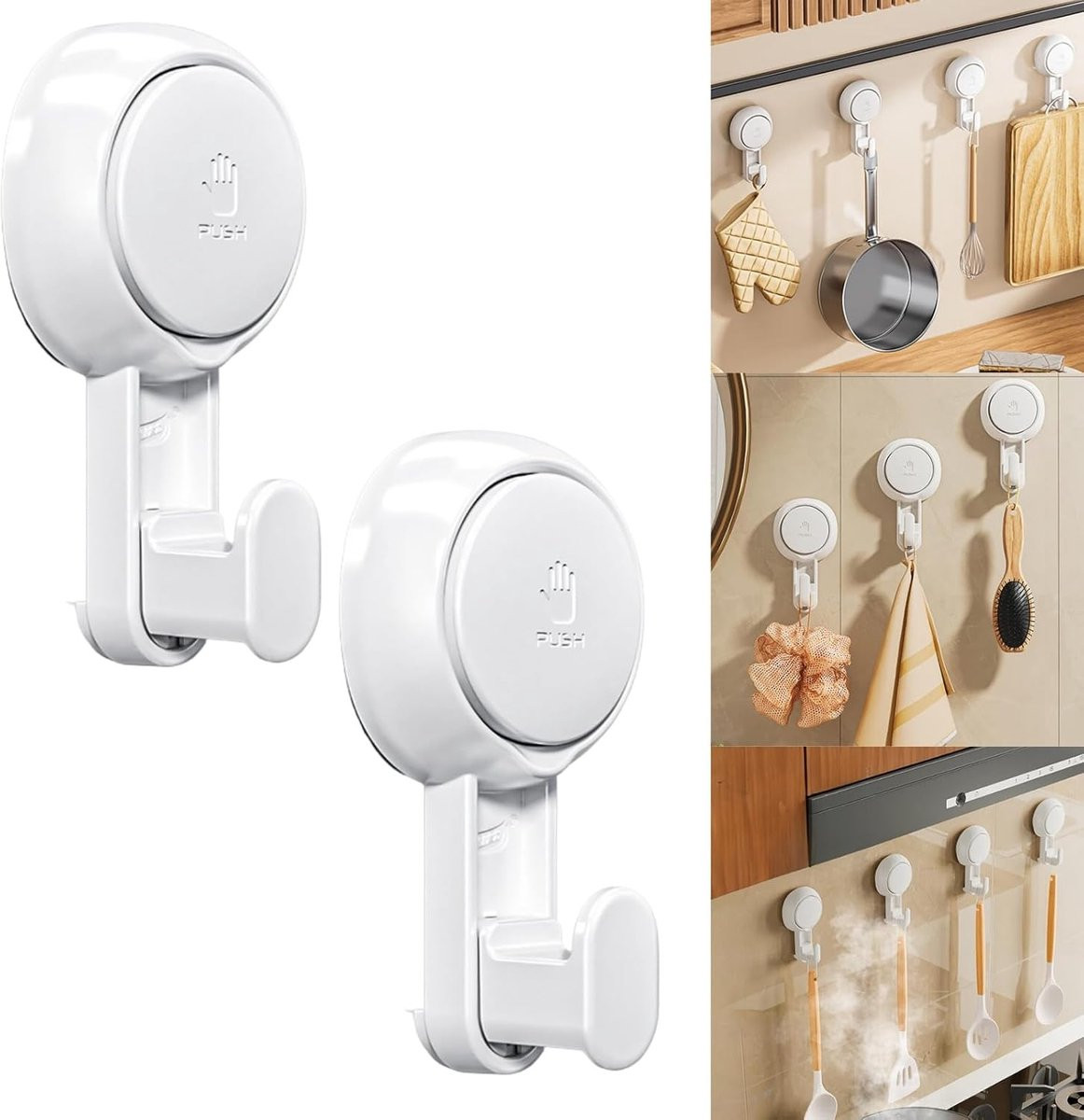 Dubbele waterdichte zuignap handdoekhouder met dikke haken voor badkamer en keuken, 115 x 64 cm