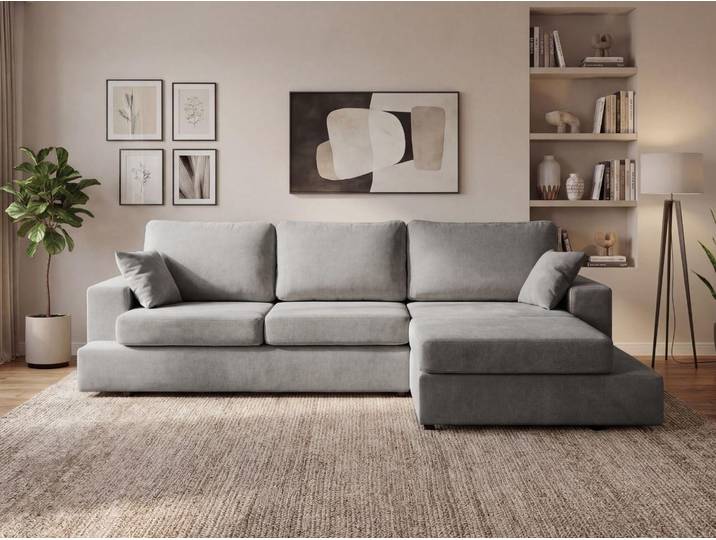 GrainGold Ecksofa L-Form Rechts Nesto - Moderne Chenille Ecksofa - 3-Sitzer Eckcouch, Wohnzimmer Ecksofa - Eckcouch Grau (Lumo 75)