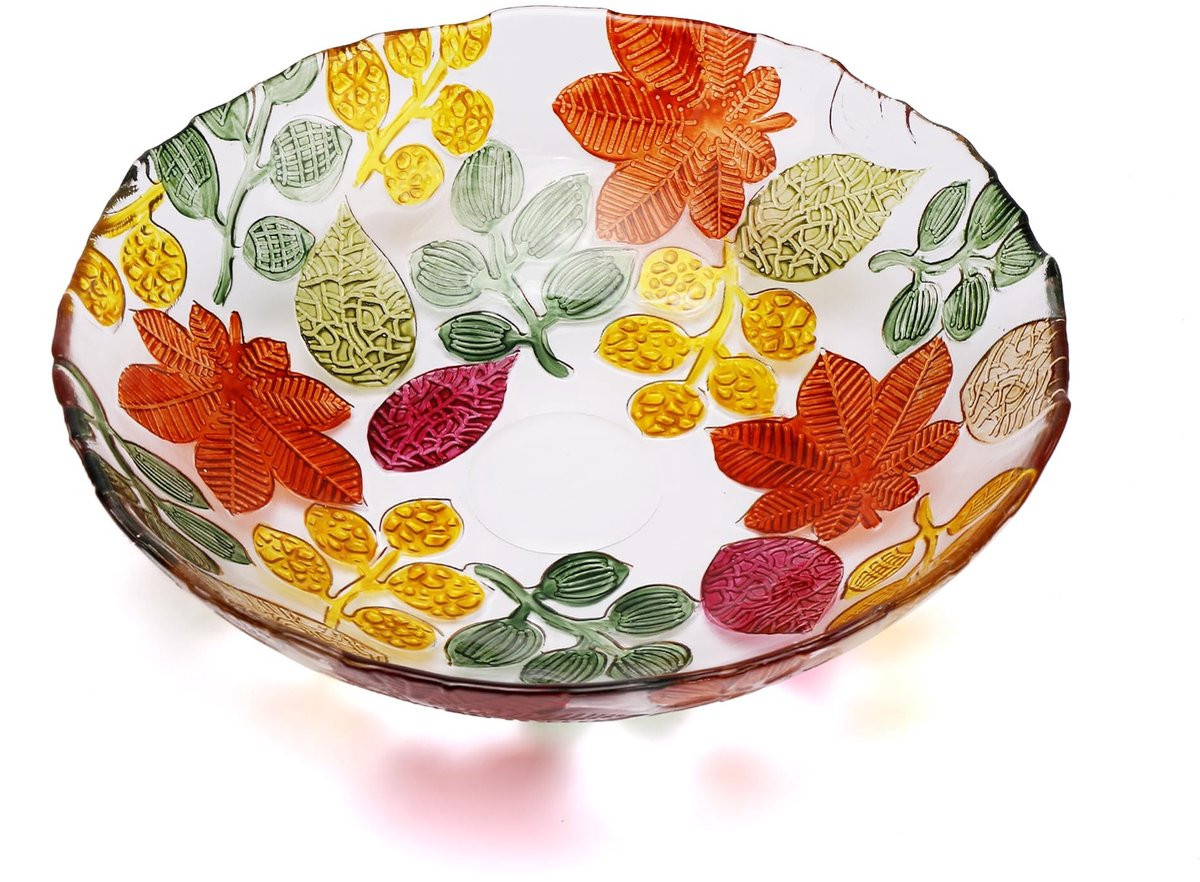 Dailygoods Grote Bladvormige Handgeschilderde Kleurrijke Kristallen Glazen Decoratieve Schaal - 28 cm