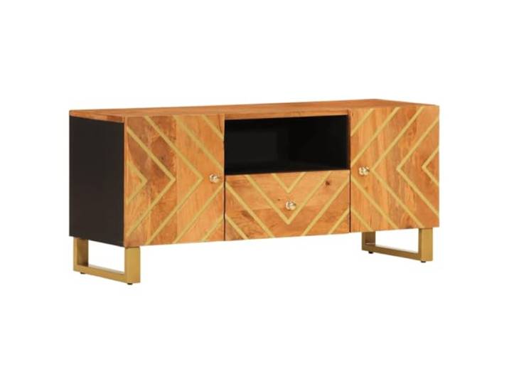 LMTYOENFG TV-Schrank Mangoholz Massiv 105x33,5x46 cm TV-Lowboard Braun Rustikales Lowboard aus echtem Mangoholz und Eisen für Wohnzimmer und Schlafzimmer mit viel Stauraum und stabilen Beinen.