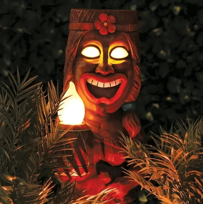 Inspire Curations Solar Tiki Totem Garden Statue Tropical Outdoor Patio Light woman A