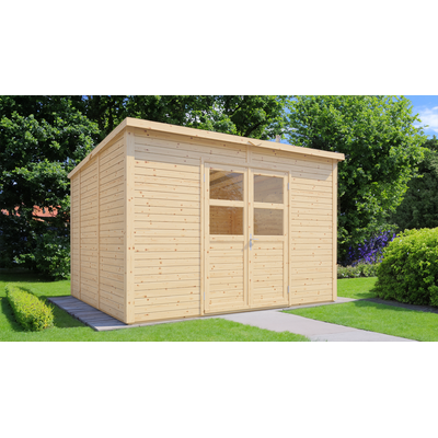 Gartenhaus BERTILO "Baltrum 2 naturbelassen", beige (natural), Fußboden im Gartenhaus, ohne Dacheindeckung, Massivholz, Gartenhäuser, Gartenhaus, mit Fußboden, Fenster und Doppeltür