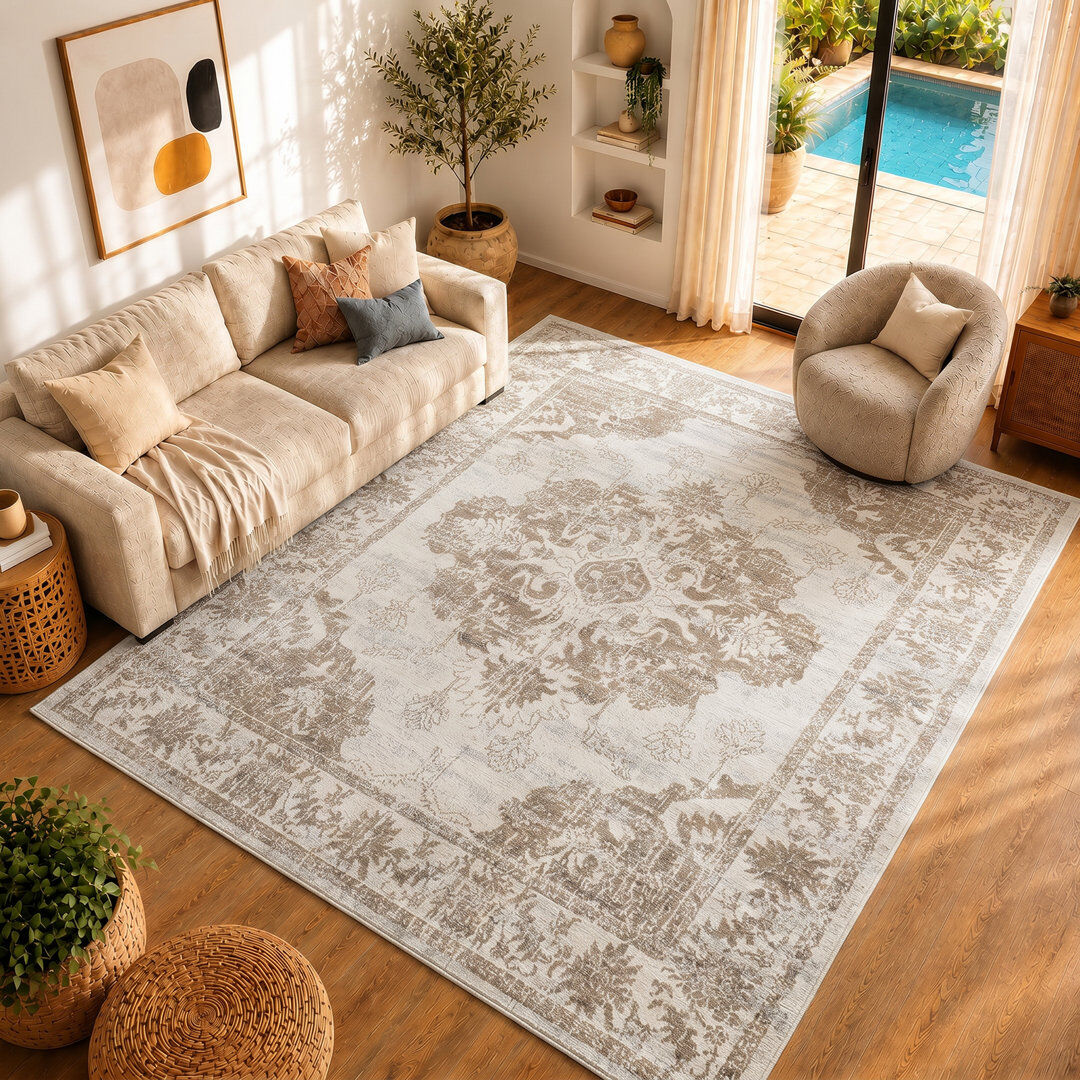 Langley Street Ailsa Rectangle Oriental Washable Area Rug Beige Rectangle 240 x 305cm