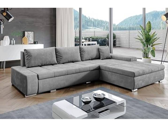 AX Living Eckcouch mit Bettfunktion Tunceli Grau - 297 cm breit Modern Schlaffläche: 150 x 255 cm. Bettkasten: 148 x 70 cm. Stoff: Monolith 84. Universell montierbar (links/rechts).