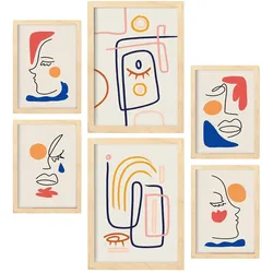 POSTER Set Mit 6 Jazzy Arts 2 In Weibliche Zusammenfassung A3 & A4 Rahmen Aus Hellem Holz