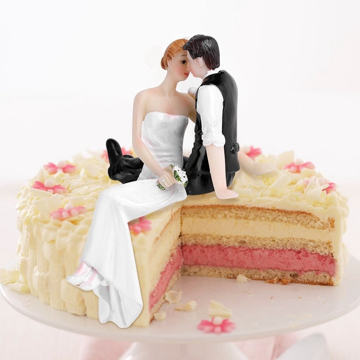 Cosensi Handgeschilderde Trouwtaart Topper - Bruid en Bruidegom Beeldje voor Bruiloftstaart Decoratie