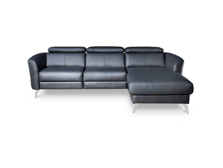 Exklusives Ecksofa Simba Leder Schwarz B 261 cm T 183 cm - Material: 100% Echtleder + Korpus Lederlook - Ecksofa