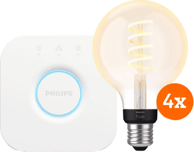 Philips Hue Filament White Ambiance Globe LED 4-Pack met Bridge