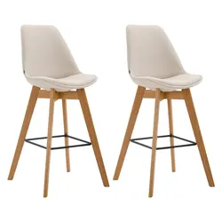 Décoshop26 - Set aus 2 Barhockern im skandinavischen Stil mit cremefarbener Stoffrückenlehne und Naturholzgestell 10_0005579