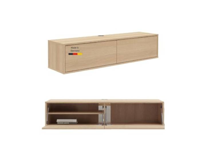 TV Lowboard Eiche Stage hängend oder stehend Made in Germany 160 cm breit mokebo Lowboard hängend, Fernsehtisch schwebend, TV Schrank wandmontiert, TV Möbel Eiche matt Push-to-Open 36x160 cm