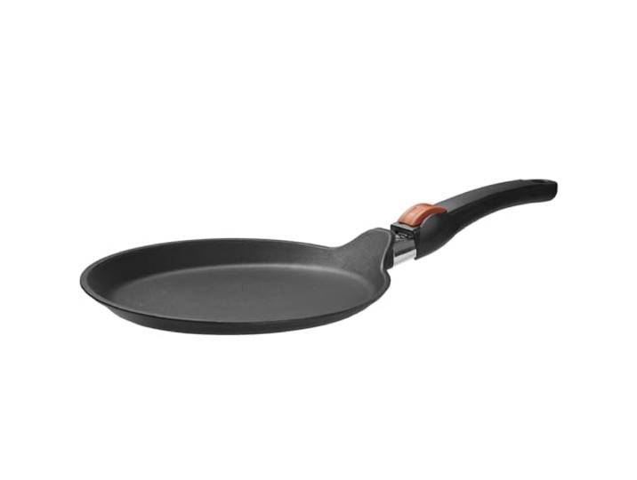 SKK große Guss Crêpes-Pfanne Ø 28 cm - induktionsgeeignet - flache Antihaft Omelette Bratpfanne für Eierspeisen & abnehmbarer Griff - Made in Germany