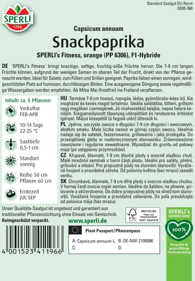 Sperli Snackpaprika Sperli 's Fitness orange F1