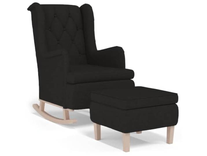 Tmriohed Schaukelsessel mit Hocker 2-Teilig Schwarz Stoff Kautschukholz Gemütlicher Relaxstuhl mit Fußhocker für Wohnzimmer und Schlafzimmer. Dicke Schaumstoffpolsterung sorgt für Komfort.