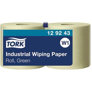 Tork Putztuchrolle Industrie 129243, W1, Recyclingpapier, grün, 2-lagig, 1500 Blatt à 23,5 x 34 cm, perforiert, 2 Rollen