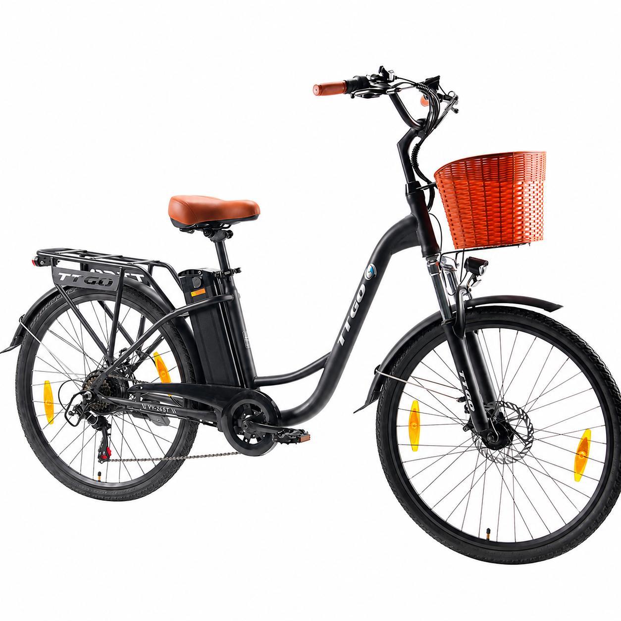 E-Bike 26 Zoll YY-26ST, City E-Bikes 36V 14 5Ah Akku bis 75km Reichweite Shimano 6 Gang Scheibenbremsen Gefederte Vordergabel