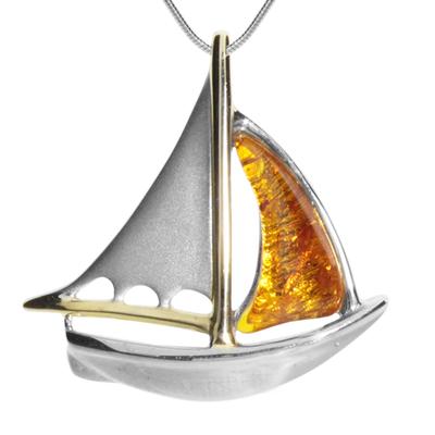 Kette mit Anhänger OSTSEE-SCHMUCK "- Schiff - Silber 925/000 - Bernstein" Gr. 45, silber (silber 925, silberfarben, weiß), Schmuck_Sets, Damen, 45, Silber 925 (Sterlingsilber)