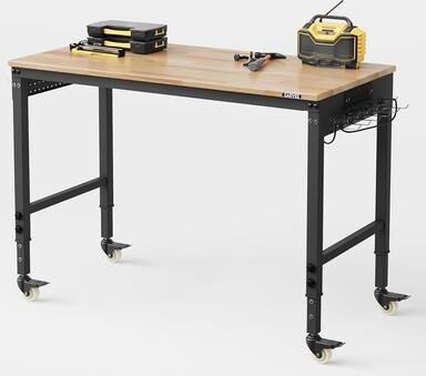 Garvee 48 x 24 Inch Workbench with Power Outlets, Swivel Casters, Hooks for Garage