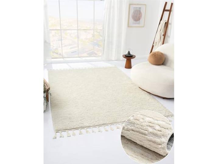 MY-RUG Boho Teppich Liv Creme weiß 190 x 240cm: Spielteppich Baumwolle, großer Boho Teppich, perfekt als Yoga Teppich