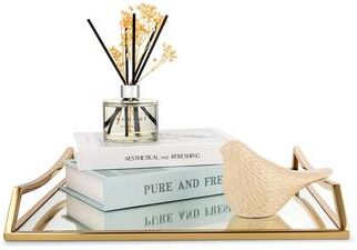 Classic Touch "Square Mirror Tray with Gold Handles - 15.75""L"