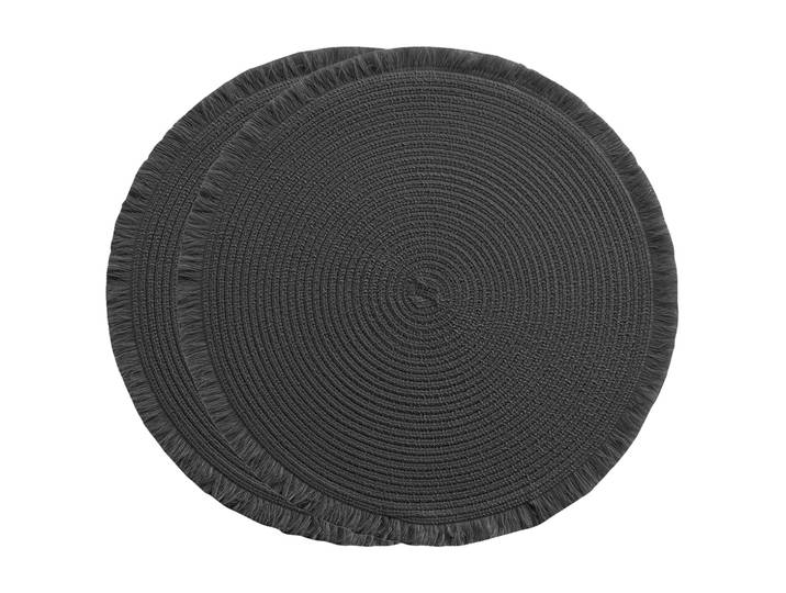 Tischset mit Fransen rund 2er-Set, Platzdeckchen aus Polyester, schwarz, je 38 x 38 cm