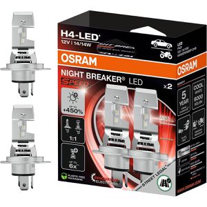 OSRAM Auto-Lampe Night Breaker Speed 450, 6000 Kelvin, H4, 12 V / 14 Watt, Scheinwerferlampe, LED-Retrofit, 2 Stück