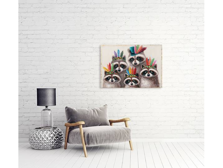 Leinwandbild Indianische Waschbären Mischgewebe Multicolor 75 x 100 x 3cm
