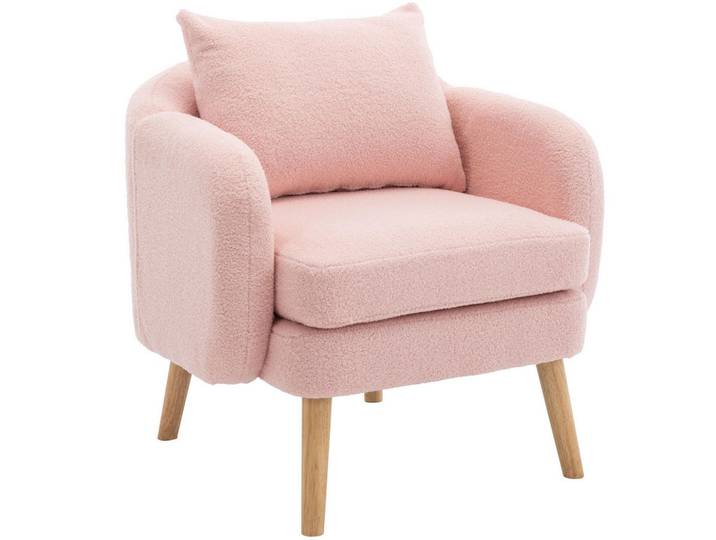 Redom Sessel Lammfell-Optik mit Rückenkissen 71/72/71 cm Rosa, 72x71x71 cm, Wohnzimmer, Sessel, Polstersessel