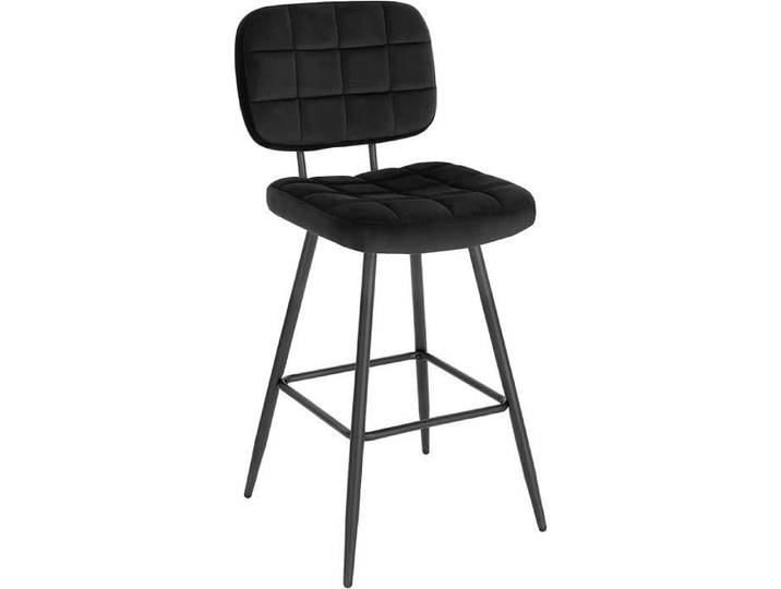EUGAD Tabouret Bar Chaise de Bar Tabouret de Cuisine en Velours et Métal Siège Rembourré Noir E0AG0027-1