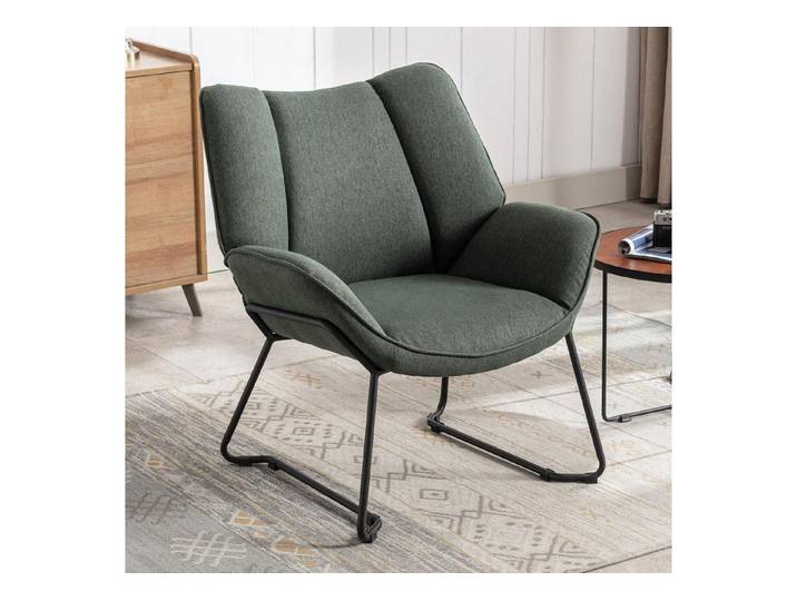 LuxusKollektion Loungesessel Sessel Ohrensessel gepolstert Metallbeine Leinen Wohnzimmer Grün